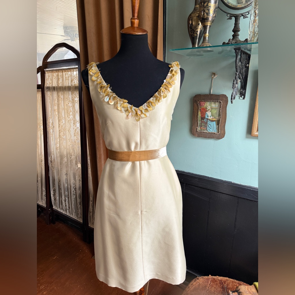 Banana Republic Cream Midi Dress With Gold Accents